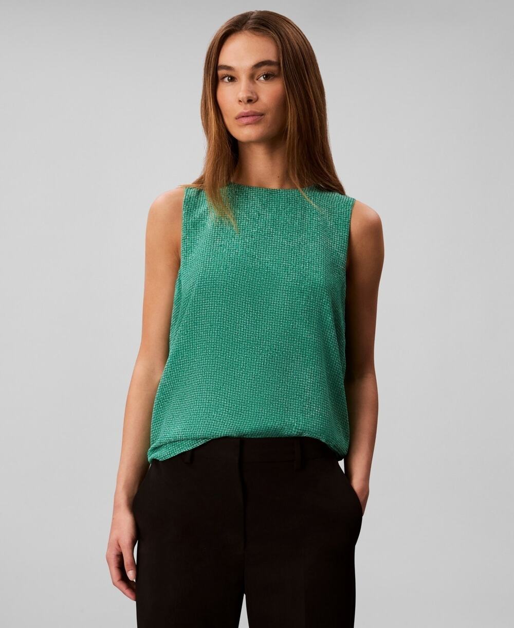 Calvin Klein Women's Printed Chiffon Sleeveless Top Green Size L 3236